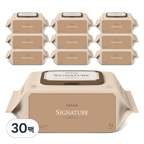베베숲 시그니처 위드 브라운 아기물티슈 캡형 65평량, 65g, 70개입, 30세트