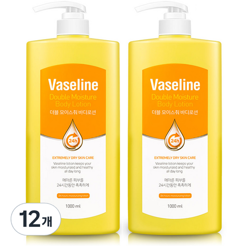 바세린 24h 고보습 대용량 바디로션 더블 모이스춰, 12개, 1000ml