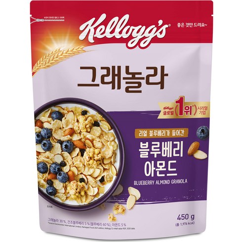 2023년 가성비 최고 블루베리 - 켈로그 블루베리 아몬드 그래놀라, 450g, 1개