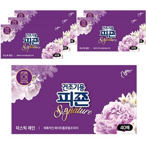 피죤 리치퍼퓸 시그니처 건조기용 시트형 섬유유연제 미스틱 레인 본품 40p, 6개, 40매