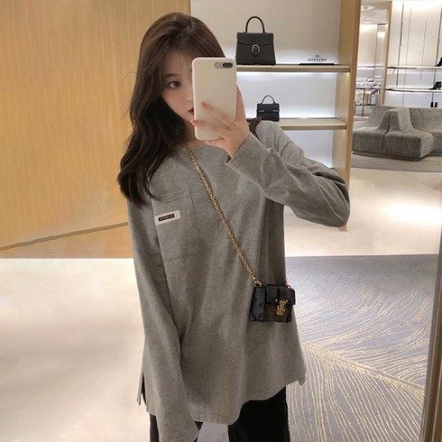 주디앤 여성용 빅포켓 오버핏 긴팔 티셔츠