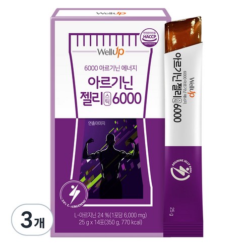 아르기닌젤리스틱 - 로엘 웰업 타우린 아르기닌6000 젤리스틱 파인애플맛, 350g, 3개