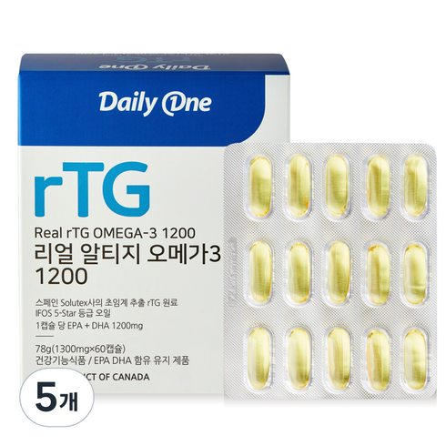 데일리원 리얼 알티지 오메가3 1200, 60정, 78g, 5개