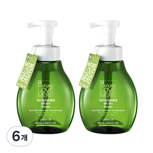 네이쳐러브메레 유아 핸드워시 거품 리필형, 레몬향, 500ml, 6개