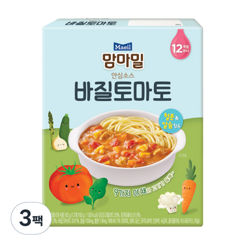 맘마밀 안심소스 2p, 바질토마토, 160g, 3개