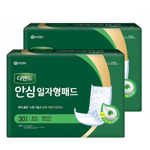 기저귀패드 - 디펜드 안심 일자형 패드, FREE(onesize), 30개입, 2개