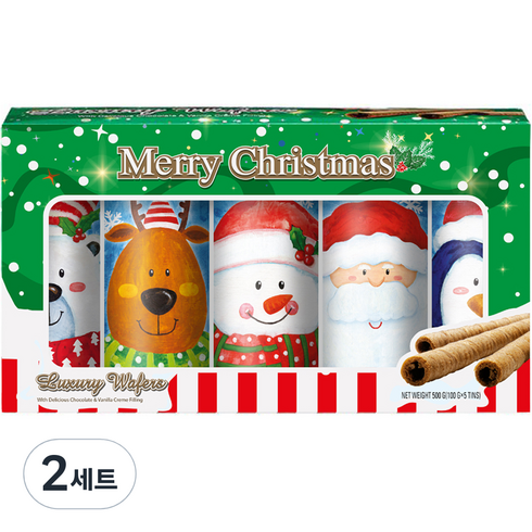 켈슨 크리스마스 럭셔리 웨이퍼 선물세트 그린, 초코웨이퍼 3p + 바닐라웨이퍼 2p, 2세트