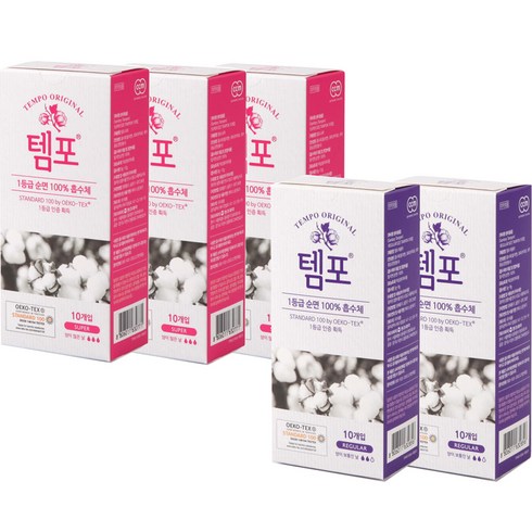 동아제약 템포 삽입형 생리대 슈퍼 10p x 3개 + 레귤러 10p x 2개, 1세트