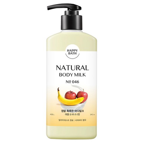 [비건뷰티] 해피바스 정말 촉촉한 바디밀크 애플&바나나향, 400g, 1개
