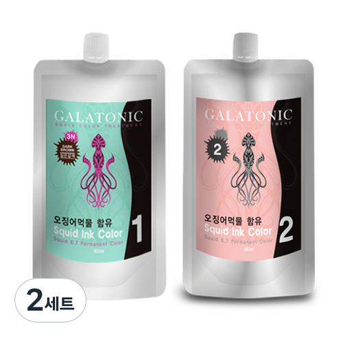 오징어먹물 - 갈라토닉 스퀴드 잉크칼라 새치염색 1제 500ml + 2제 500ml, 3N 짙은갈색, 2세트