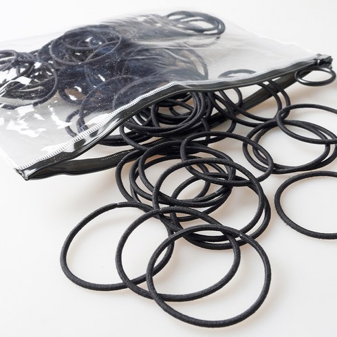 머리고무줄 - 아피나르 베이직 고탄력 무팁링 머리끈 대용량 엘라스틱 100p + 투명파우치 블랙