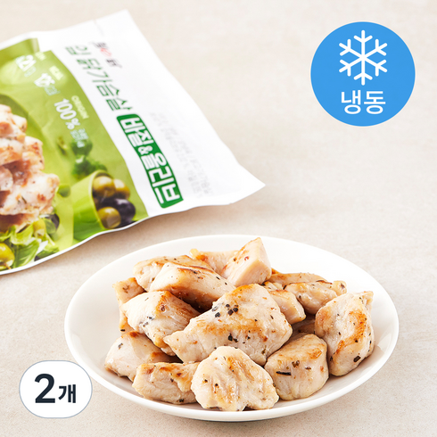 하림 그릴드 바베큐 봉 200gX10봉 - 하림이닭 한입 닭가슴살 바질 & 올리브 (냉동), 100g, 2개