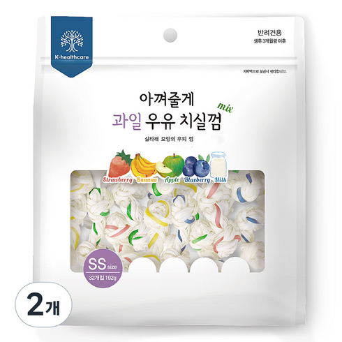 아껴줄게 강아지 우유 치실껌 SS 32p, 혼합맛(딸기/바나나/사과/블루베리/우유), 192g, 2개