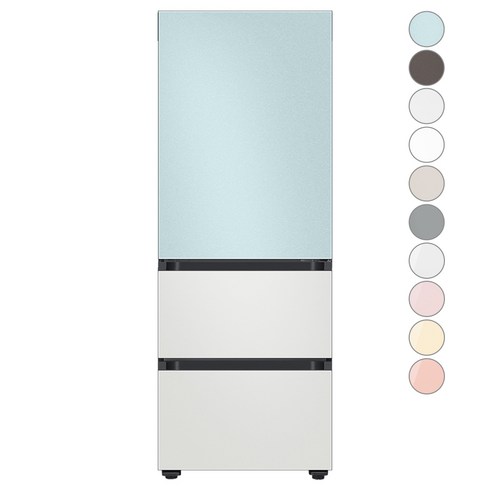 [색상선택형] 삼성전자 비스포크 김치플러스 3도어 키친핏 냉장고 313L 방문설치, 코타모닝블루+코타화이트, RQ33C74C3AP
