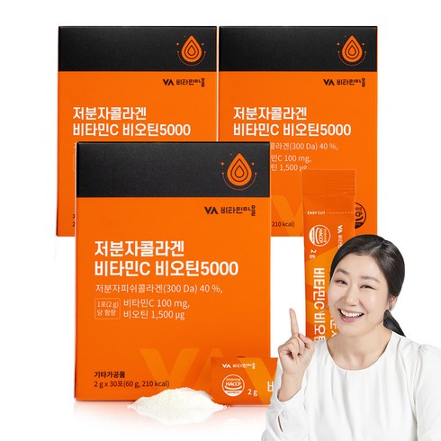 비타민마을 저분자콜라겐 비타민C 비오틴5000 30p, 60g, 3개