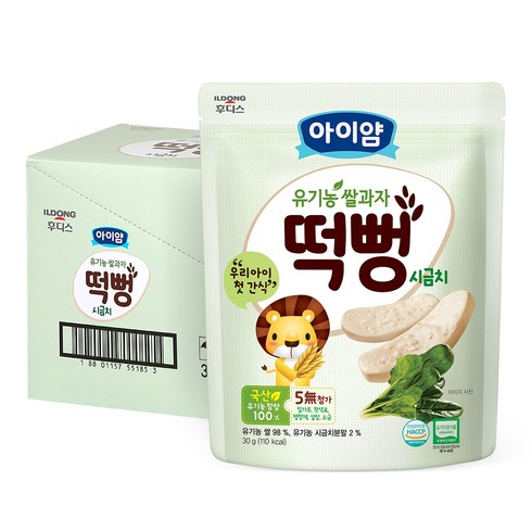 일동후디스 아이얌 유기농 쌀과자 떡뻥, 시금치맛, 30g, 6개