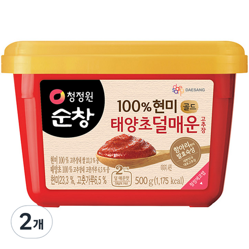 청정원순창 100% 현미 골드 태양초 덜매운 고추장, 500g, 2개