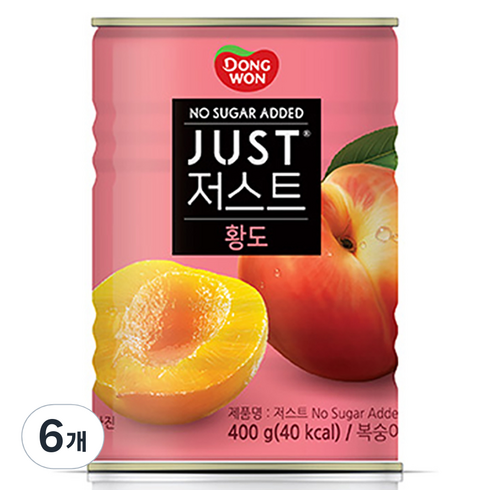 저스트황도 - JUST 동원 노슈가 황도 2절 통조림, 400g, 6개