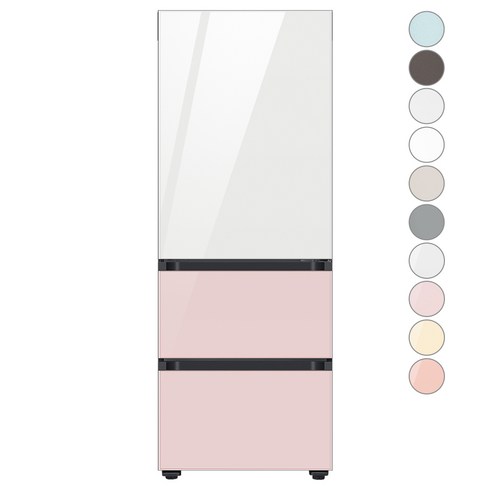 [색상선택형] 삼성전자 비스포크 김치플러스 3도어 키친핏 냉장고 313L 방문설치, 글램 화이트+글램 핑크, RQ33C74C3AP