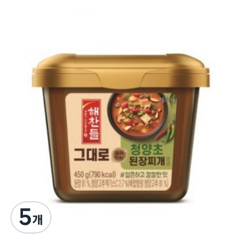 해찬들 그대로 끓여먹는 청양초 된장찌개양념, 450g, 5개