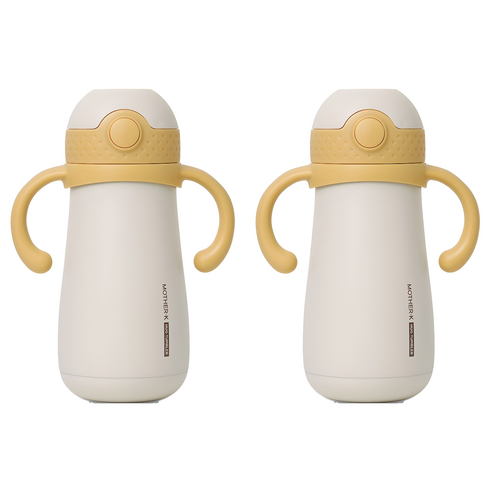 마더케이 허그 보온보냉 빨대컵 350ml, 2개, 머스터드