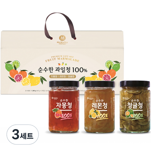 맥널티커피 순수한 과일청 100% 프리미엄 선물세트, 레몬청 460g + 자몽청 460g + 청귤청 460g, 3세트