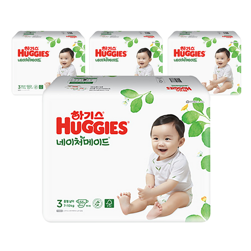 2021 신형 하기스 네이처메이드 밴드형 기저귀 남아용 중형 3단계(7~10kg), 264매