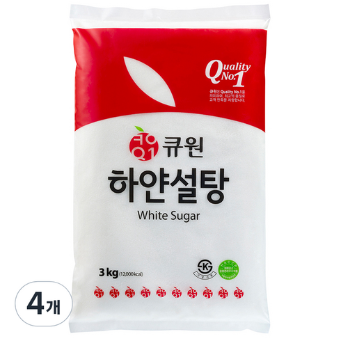 백설탕3kg - 큐원 하얀 설탕, 4개, 3kg