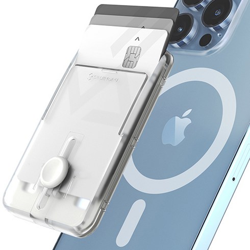 핸드폰카드지갑 - 신지모루 슬라이드 M 버튼업 맥세이프 카드 지갑 휴대폰 홀더, 1개, 매트 클리어