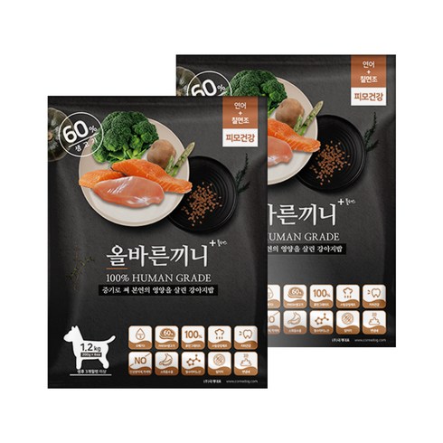 국개대표 3개월 이상 전연령용 올바른끼니 연어 칠면조 강아지 소프트사료, 1.2kg, 2개