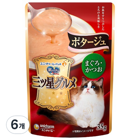 긴노스푼 고양이 미쓰보시 구루메 포타쥬, 혼합색(참치/가다랑어맛), 35g, 6개