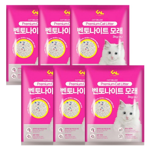 CNL라이프 디럭스 벤토나이트 고양이 모래 오리지널, 4L, 6개