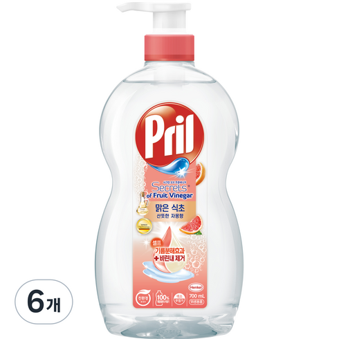 프릴주방세제 - 프릴 맑은식초 주방세제 산뜻한 자몽향, 700ml, 6개