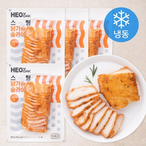 허닭 스팀 닭가슴살 슬라이스 케이준맛 (냉동), 100g, 4팩