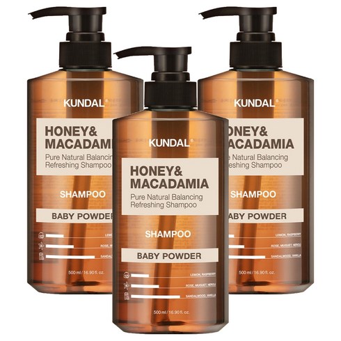 쿤달 허니 앤 마카다미아 네이처 샴푸 베이비파우더향, 500ml, 3개