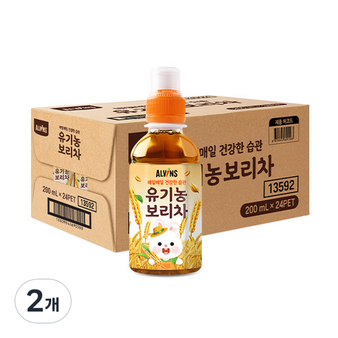 엘빈즈보리차 - 엘빈즈 아동용 매일매일 건강한 습관 유기농 보리차, 보리차맛, 48개, 200ml