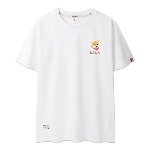 엘빈클로 남녀공용 귀여운 시바 강아지 자수 반팔 티셔츠 AT3268
