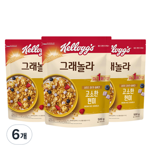 켈로그 고소한 현미 그래놀라 사르르 큐브 시리얼, 500g, 6개