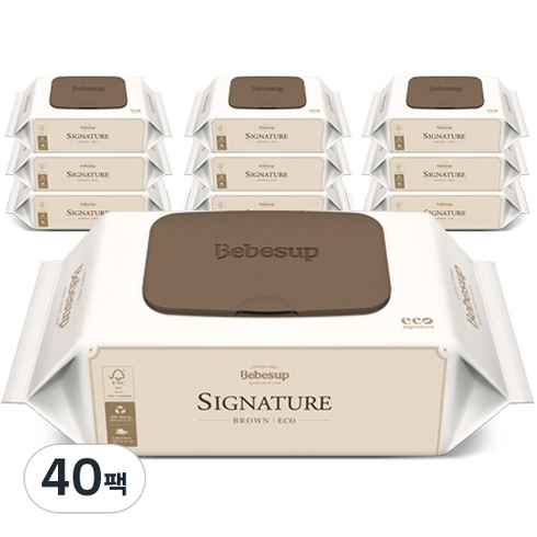 베베숲 시그니처 브라운 에코 유아물티슈 캡형 65gsm, 70매, 40팩