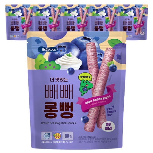 베베쿡롱뻥 - 베베쿡 더 맛있는 빼빼롱뻥, 블루베리, 40g, 6개