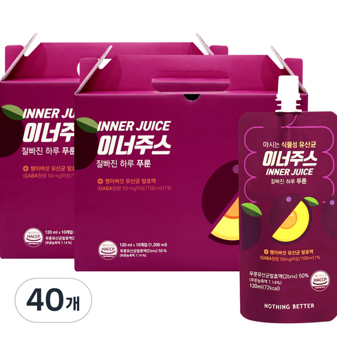 낫띵베럴 이너주스 유산균 푸룬주스, 120ml, 40개