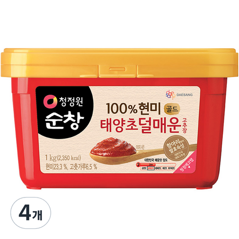 어린이고추장 - 청정원순창 100% 현미 골드 태양초 덜매운 고추장, 1kg, 4개