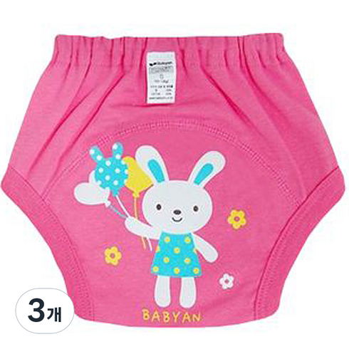 베이비앙 배변훈련팬티, 딥핑크(토끼), 3개