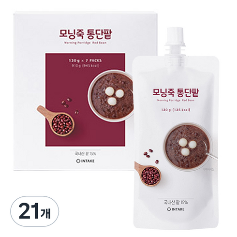 인테이크 모닝죽 통단팥 즉석죽, 130g, 21개