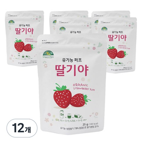 오가닉스토리 유기농 베이비퍼프 딸기야, 딸기맛, 25g, 12개