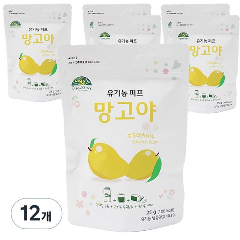 오가닉스토리 유기농 베이비퍼프 망고야, 망고맛, 25g, 12개