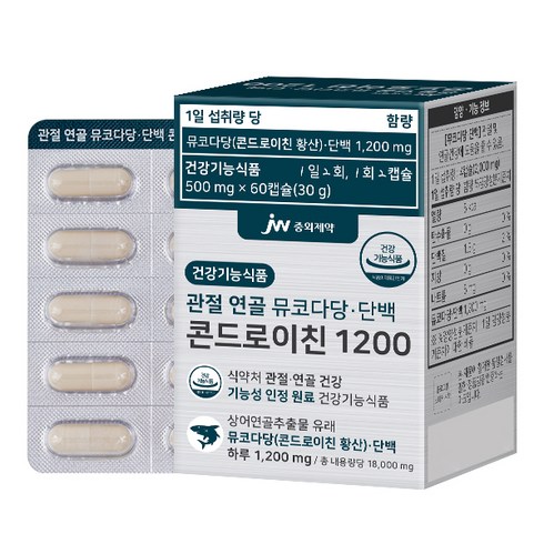 관절건강 콘드로이친 뮤코다당 단백 1200 12박스 - JW중외제약 관절 연골 뮤코다당 단백 콘드로이친 1200, 60정, 1개