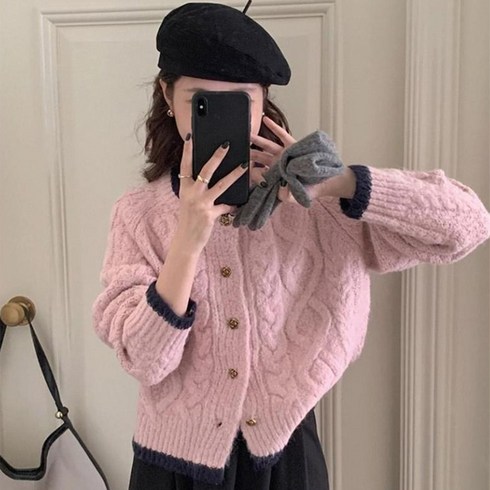 앤드스타일 여성용 로지 케이블 니트 가디건 261704