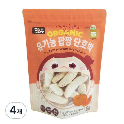 맘스스낵 유기농 팝짱 단호박, 단호박맛, 30g, 4개