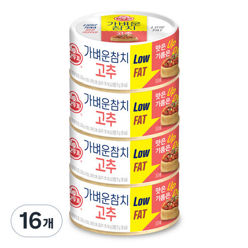 오뚜기 가벼운 참치 고추, 100g, 16개